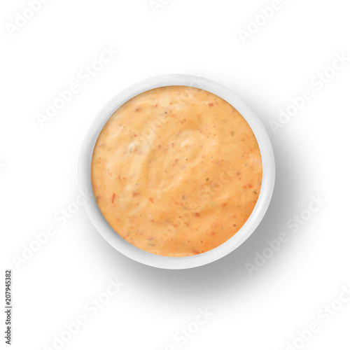 Chipotle Ranch salad dressing and dipping sauce isolated on white