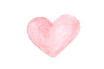 Red heart is placed on a white background, watercolor.