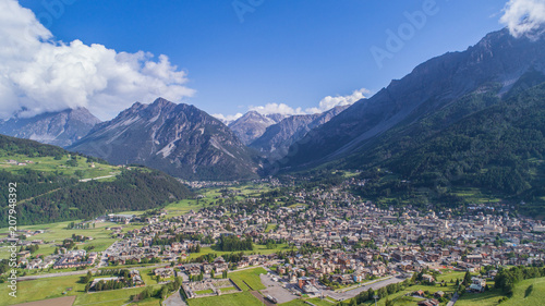 Valtellina, city of Bormio. Panoramic view. Alps