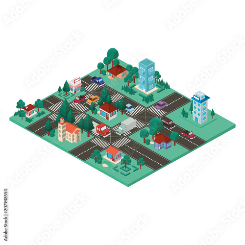 city scape isometric scene vector illustration design