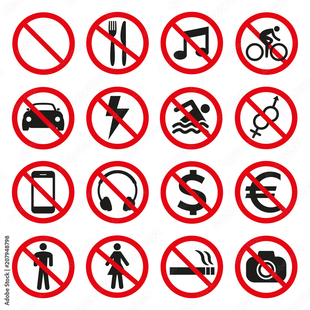 Prohibition signs set safety on white background. Prohibition signs set safety on white background.