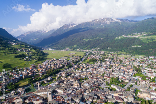 Panoramic view of city of Bormio in Valtellina