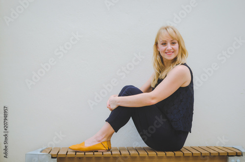 attractive beautiful business woman in casual portrait happy and smiling good mood at outdoor.