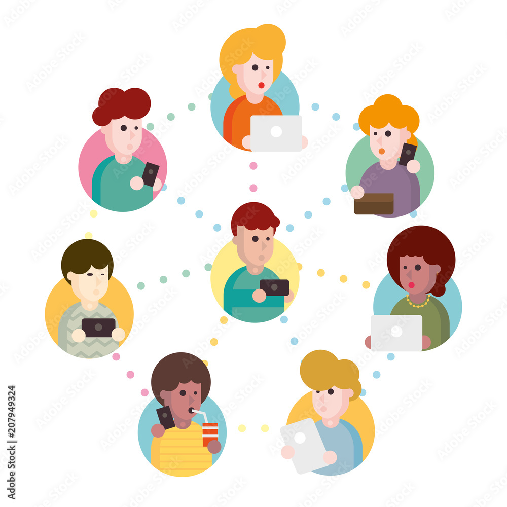 Vector illustration of an abstract social network scheme, which contains people icons connected to each other. Vector illustration of an abstract social network scheme, which contains people icons connected to each other.