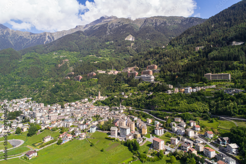 Village of Sondalo and Morelli Hospital, Valtellina, Province of Sondrio (Italy)