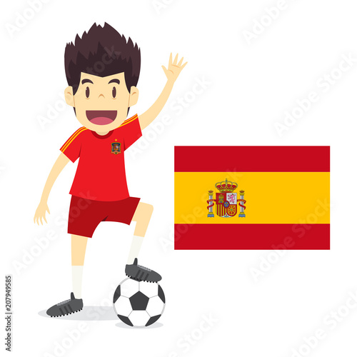 Spain national team cartoon,football World,country flags. 2018 soccer world,isolated on white background. vector illustration