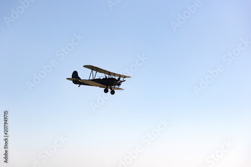 Day of the Air Fleet. Biplane in the sky, in the air