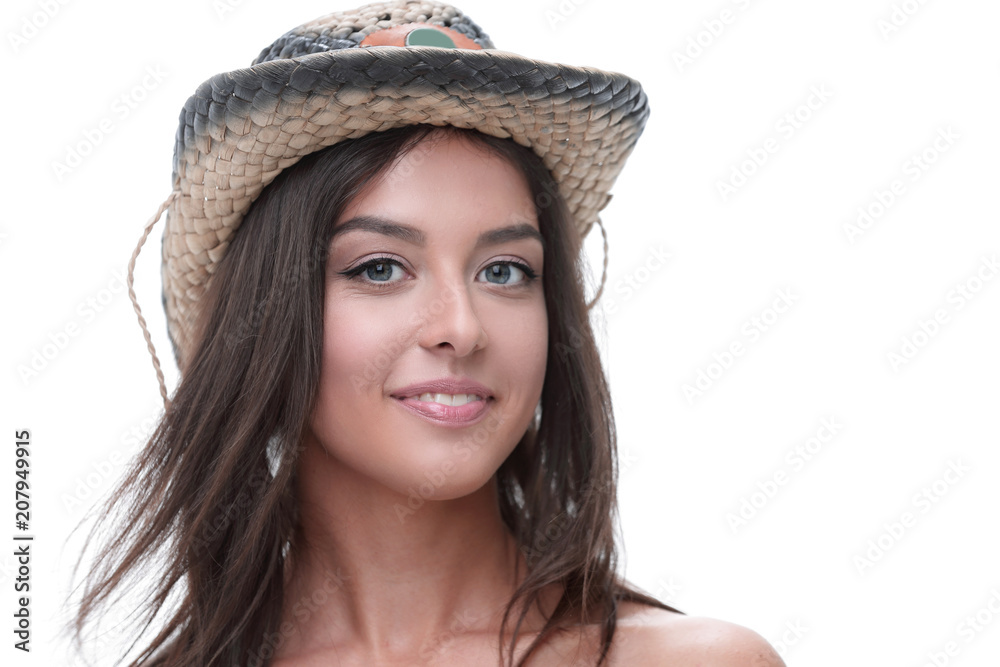 Portrait of a beautiful young woman in cowboy hat Portrait of a beautiful young woman in cowboy hat