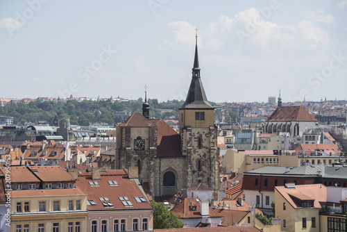 view of the roofs of houses in the historic center of Prague, Czech Republic