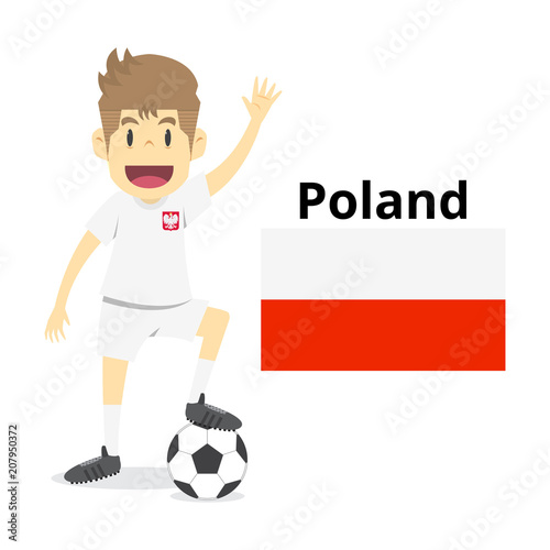 Poland nation team cartoon,football World,country flags. 2018 soccer world,isolated on white background. vector illustration