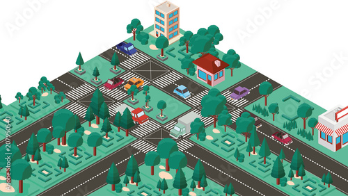 city scape isometric scene vector illustration design