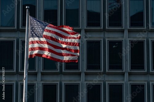 usa flag in new york trump tower building