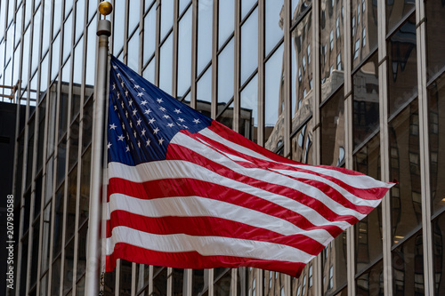 usa flag in new york trump tower building