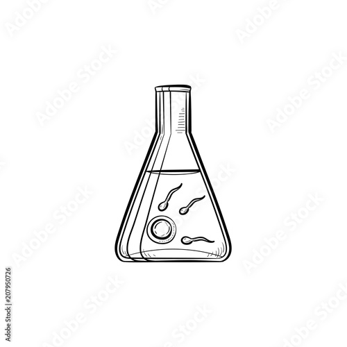 Sperms and egg in lab tube hand drawn outline doodle icon. In vitro fertilization, infertility and reproduction vector sketch illustration for print, web, mobile and infographics on white background.