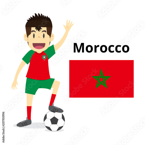 Morocco nation team cartoon,football World,country flags. 2018 soccer world,isolated on white background. vector illustration
