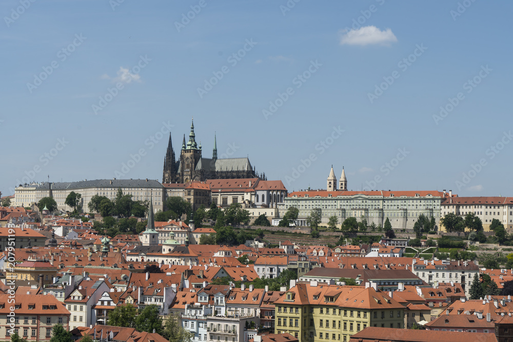 A panoramic view of Saint Vitus cathedral and the castle in Prague, Czech Republic