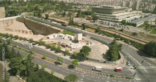 The Knesset Building In Jerusalem, Aerial view of Israel National Legislature Parliament Government. House of Law and Democracy Israeli Parliament house, Capital Jerusalem, Israe photo