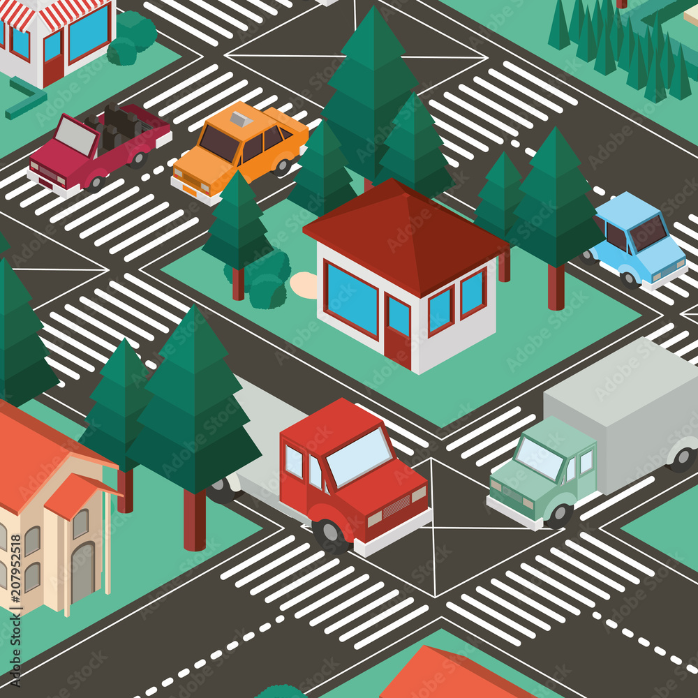 city scape isometric scene vector illustration design