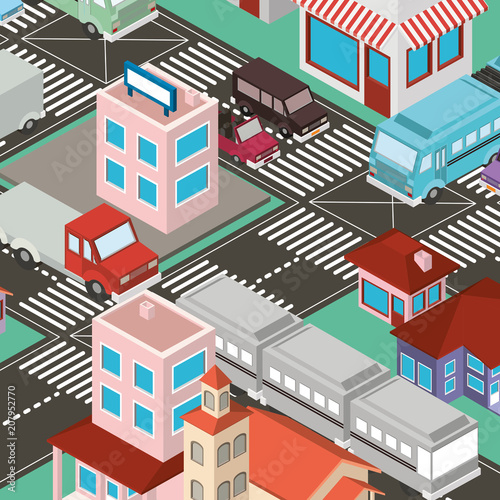 city scape isometric scene vector illustration design