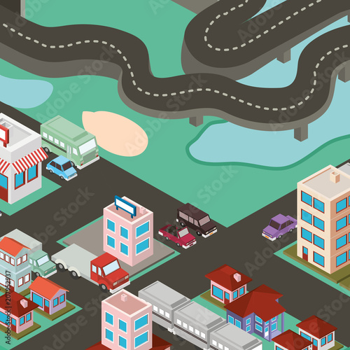 city scape isometric scene vector illustration design