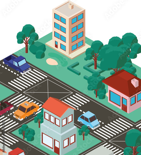 city scape isometric scene vector illustration design