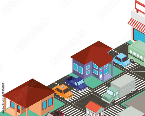 city scape isometric scene vector illustration design