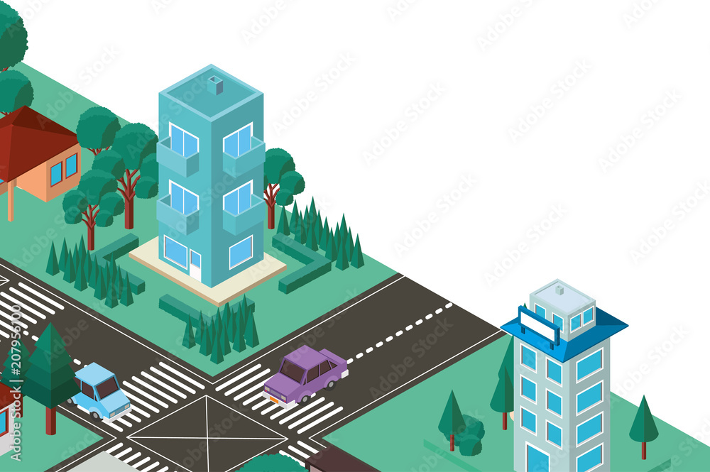 city scape isometric scene vector illustration design