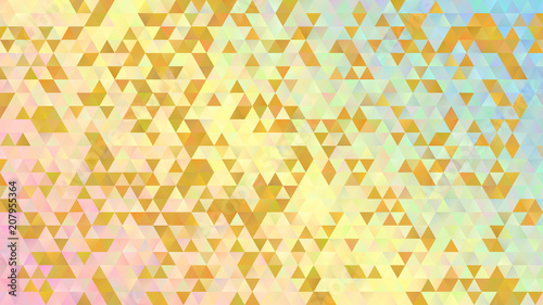 Triangle Pattern with Blue to Pink and Gold Gradient. Low Poly Geometric Pastel Rainbow Vector Background.