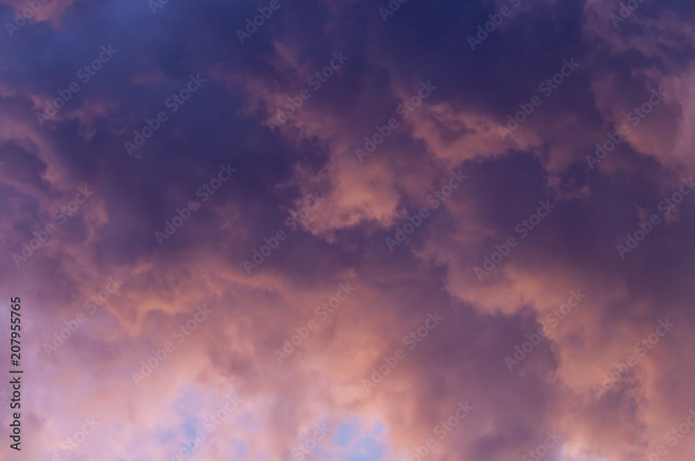 close up of dramatic and colorful cloudy sunset sky