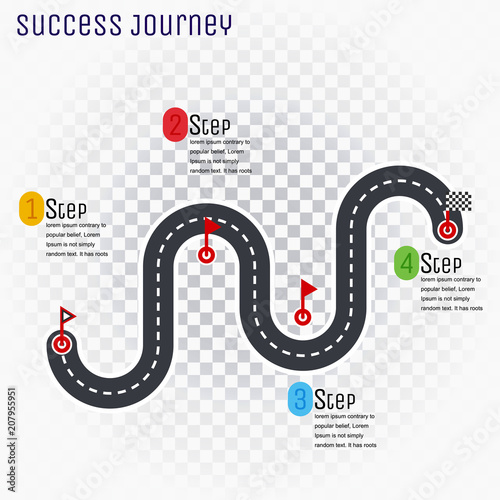 Road route infographic line with step-by-step plan.