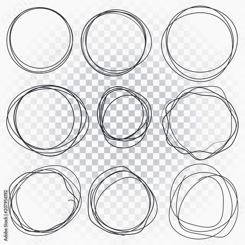 Hand drawn line sketched circles set. Scribble doodle circles for message mark design element.