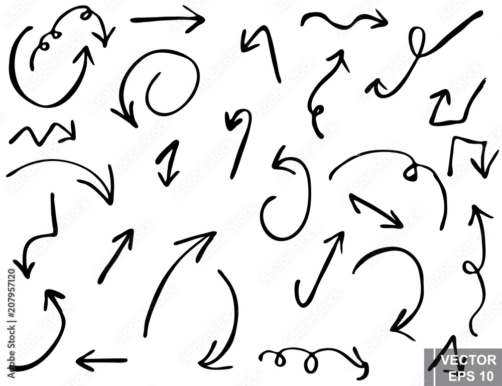 Arrows. Set. Hand drawing. Black. For your design. Arrows. Set. Hand drawing. Black. For your design.