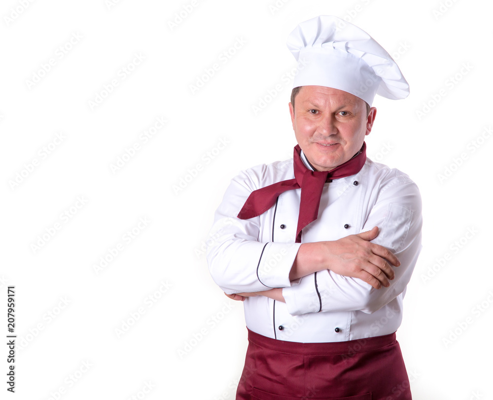 Man chef middle-aged, isolated on white background.