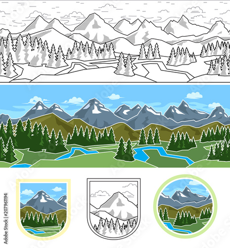 Mountain Seamless Landscape and Emblem