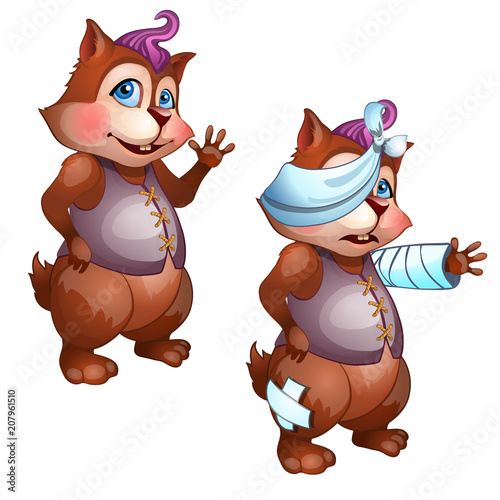 Healthy and diseased cute animal isolated on white background. Vector cartoon close-up illustration.