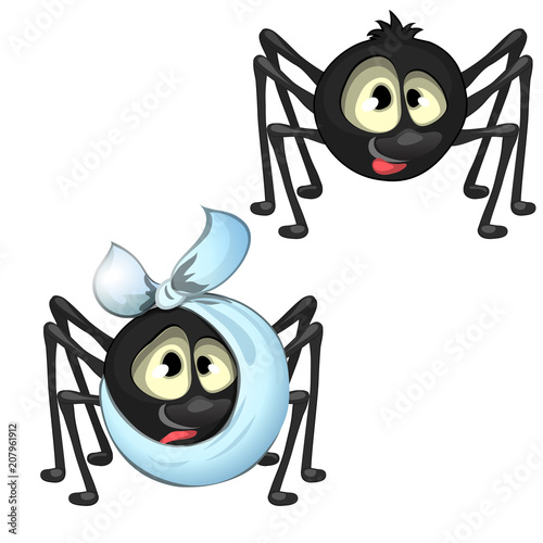 Healthy and diseased spider isolated on white background. Vector cartoon close-up illustration.