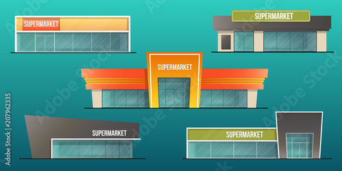 Supermarket buildings set  and local shop isolated vector illustration photo