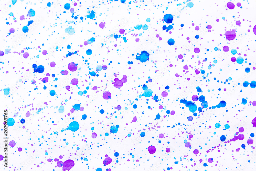 Blue and purple water color painting splash. Blot, Blurred spot. with texture. Multiple spots and stain water color on white background