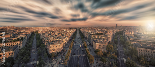 Champs-Elysees avenue at sunset in Paris  France