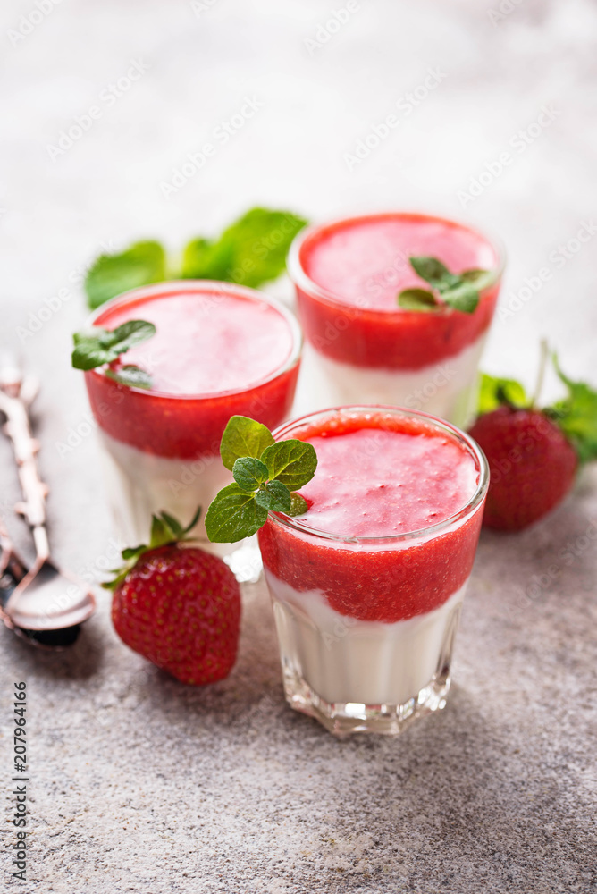Delicious dessert panna cotta with strawberry Delicious dessert panna cotta with strawberry