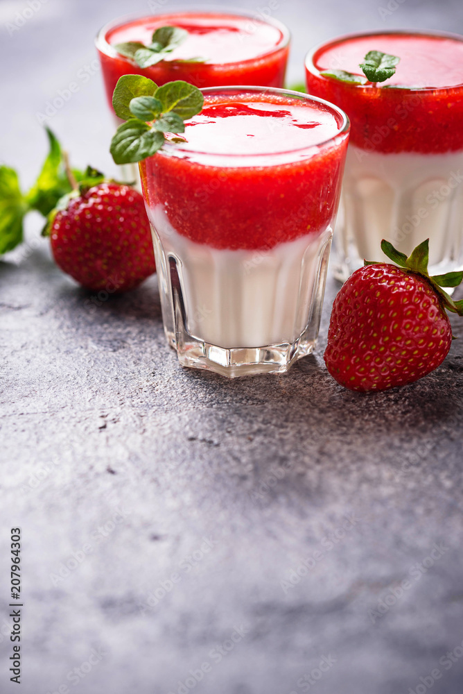 Delicious dessert panna cotta with strawberry Delicious dessert panna cotta with strawberry