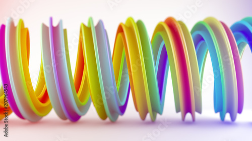 Colorful twisted spiral shape 3D rendering with DOF