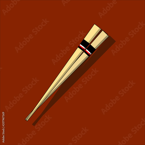 chopsticks holding sushi roll. concept of snack, susi, exotic nutrition, sushi restaurant, sea food. isolated on white background. flat style trend modern logotype design vector illustration