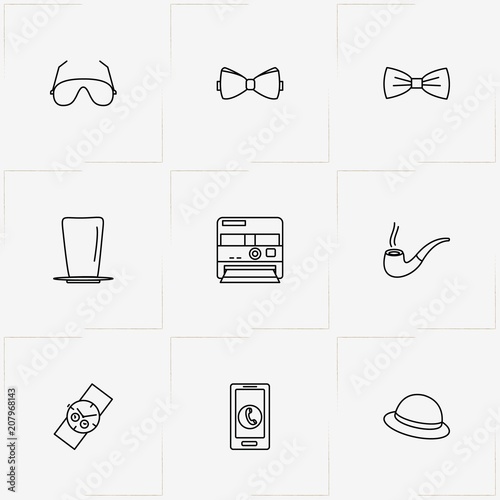 Hipster line icon set with watch , polaroid  and smart phone