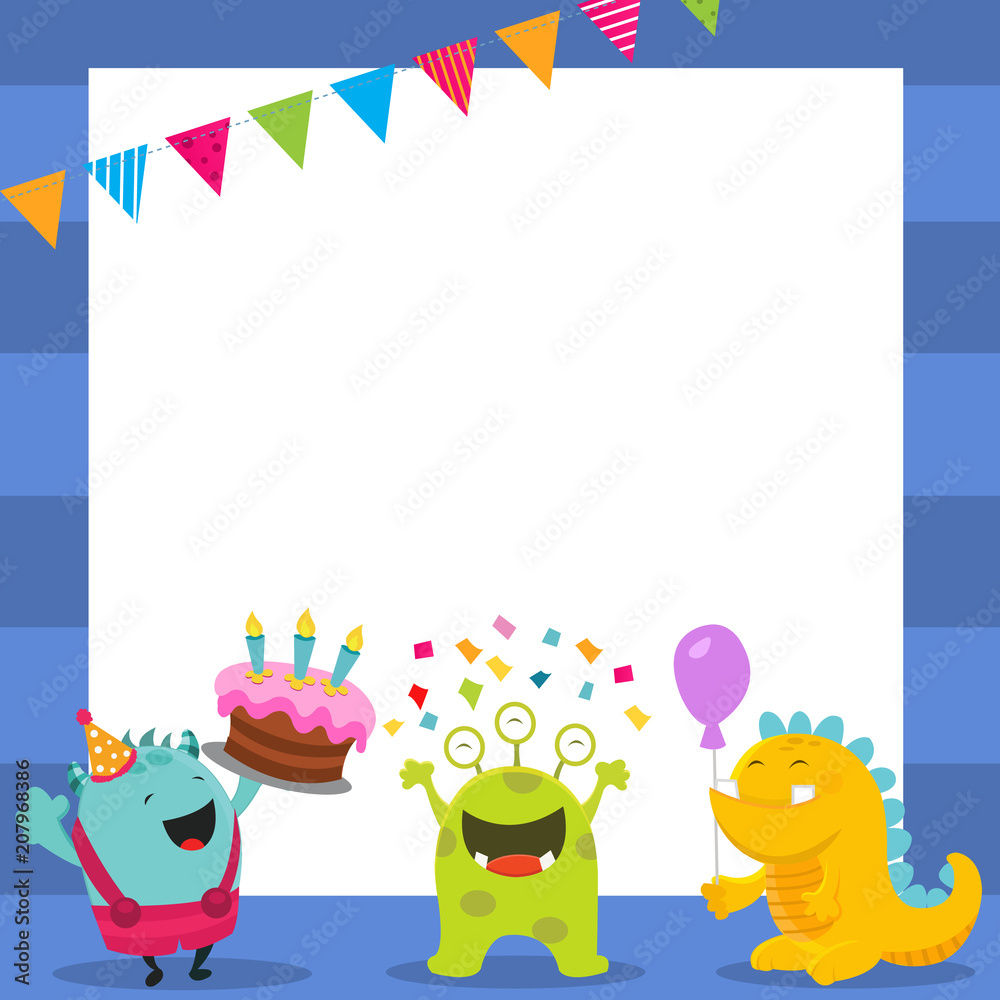 Obraz premium Birthday Template With Cute Monsters