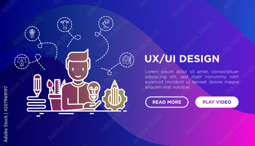 UX/UI design concept: creator generates idea, with thin line icons ...