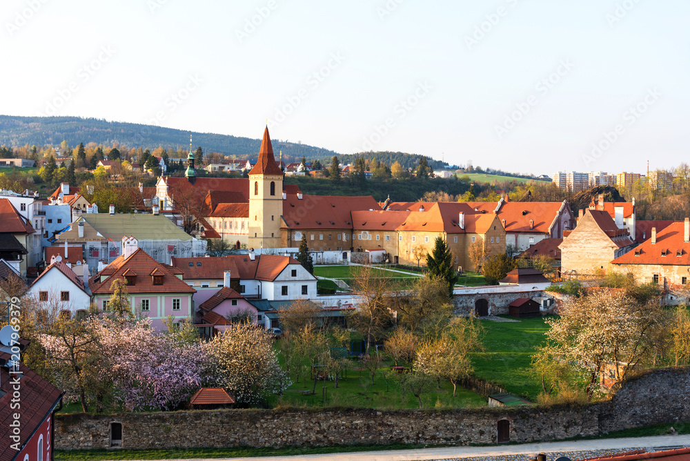 Beautiful panoramic view of The Monastery of the Minorites in Cesky Krumlov, Czech Republic.