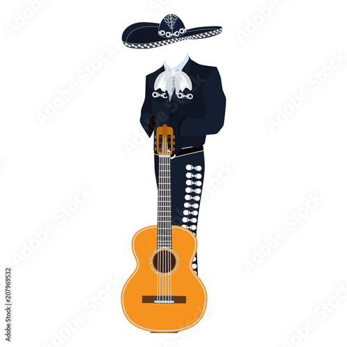 Mariachi musician with guitar vector illustration