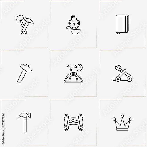 History line icon set with crown , book and catapult
