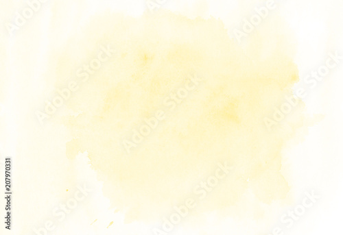 Very light yellow-white watercolor illustration, hand drawn image. Azure splash. Template background for design.